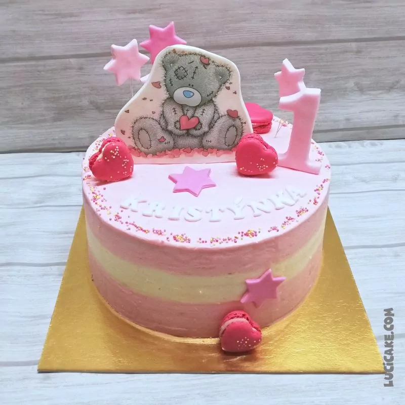 růžový dort s obrázkem medvídka