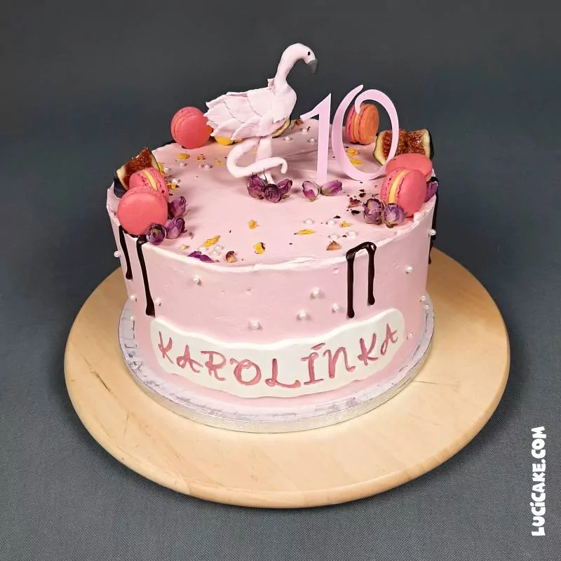 růžový dort s plameňákem